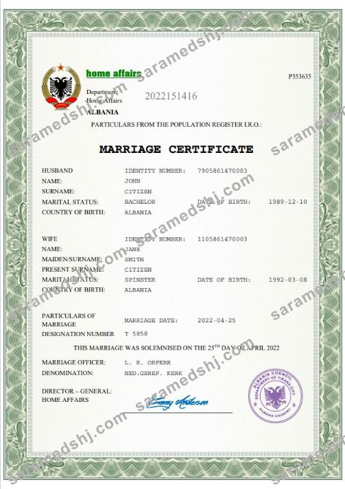 Albania marriage certificate Word